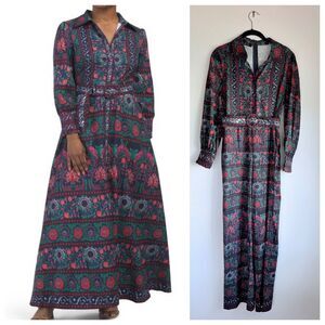 NWOT SAMPLE Dahlia McPhee Folk Print Belted Jumpsuit in Navy & Red Size Small